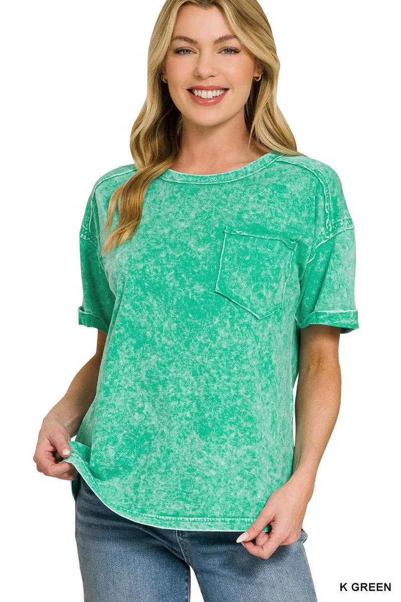 T-shirt in vintage stijl: Halo Washed Relaxed Fit T-shirt met zakje, 100% comfortabel katoen
