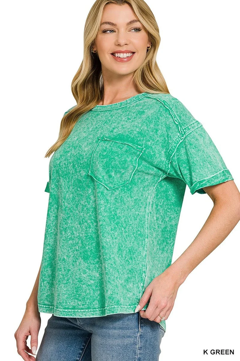 T-shirt in vintage stijl: Halo Washed Relaxed Fit T-shirt met zakje, 100% comfortabel katoen