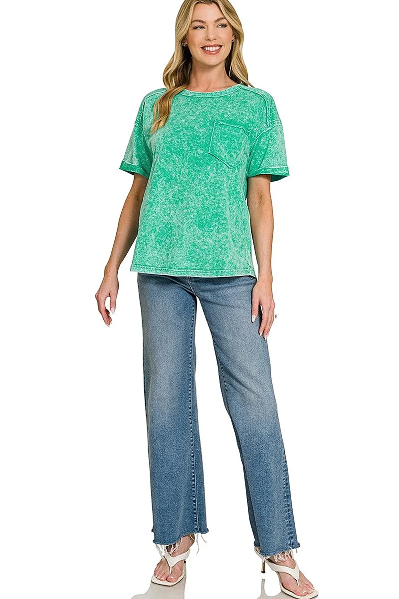 T-shirt in vintage stijl: Halo Washed Relaxed Fit T-shirt met zakje, 100% comfortabel katoen