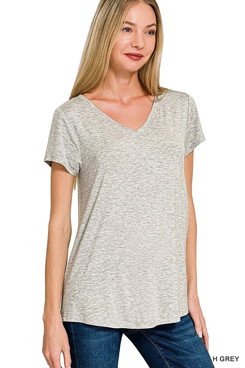Elegante top van rayon met V-hals, korte mouwen en een flatterende ronde zoom - Lichtgewicht en comfortabel
