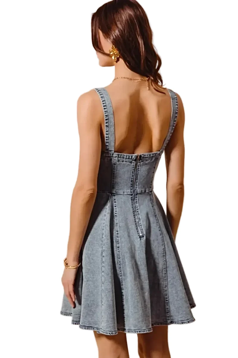 Elegante denim jurk met wijde pijpen en een unieke strik - Mineraalgewassen vintage stijl