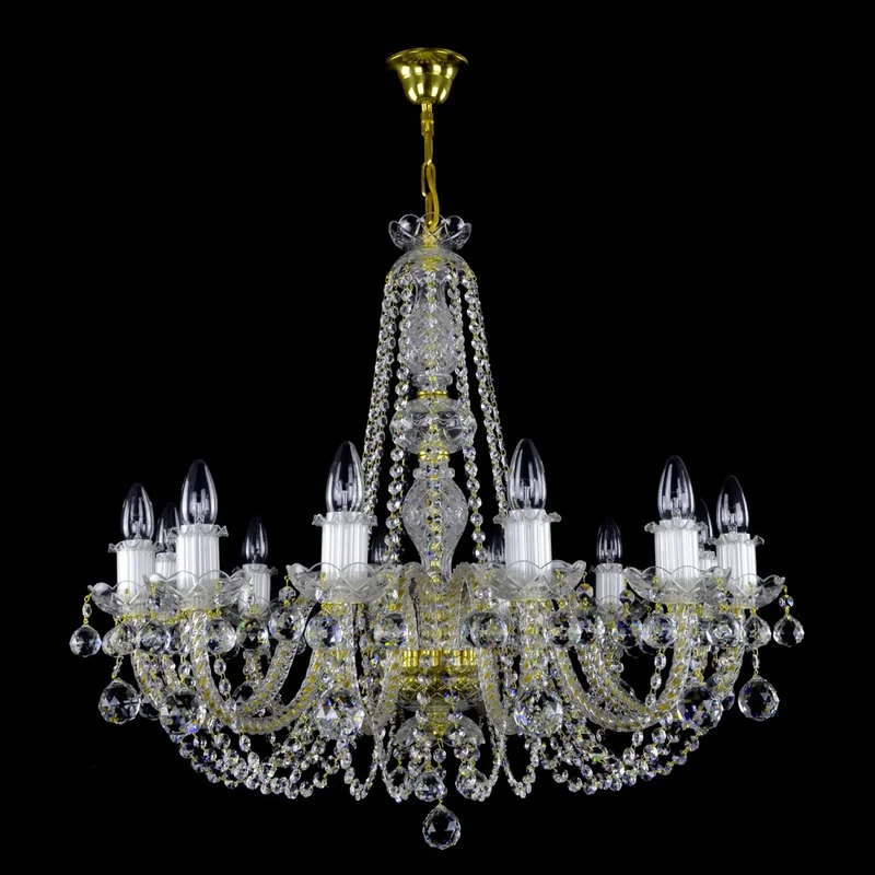 Casa Padrino Luxus Barock Kristall Kronleuchter Gold Ø 77 x H. 69 cm - Prunkvolle Messing Kronleuchter mit böhmischem Kristallglas - Barock Möbel - Edel & Prunkvoll
