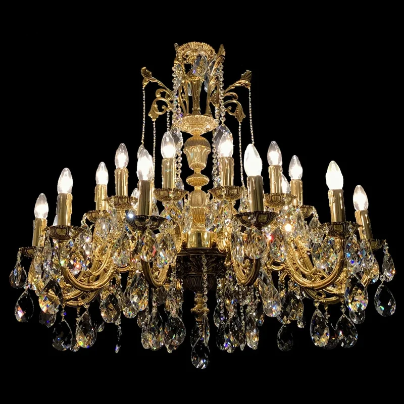 Casa Padrino Luxus Barock Kristall Kronleuchter Gold Ø 95 x H. 90 cm - Prunkvolle Messing Kronleuchter mit böhmischem Kristallglas - Barock Möbel - Edel & Prunkvoll