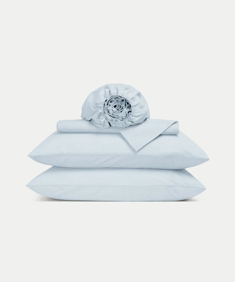 Bettwäsche Set & Spannbettlaken aus Satin | Pastellblau