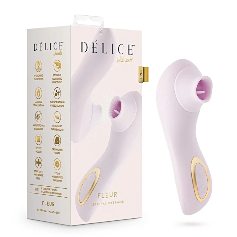 Delice™ By Blush® Fleur Handheld Clitorisstimulator. Tongvormige zuigkracht. Lichtpaars. Normale prijs: $85