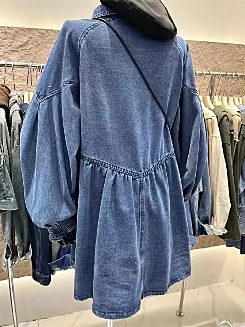 Chique oversized denimjurk met zakken – stijlvol ontwerp met lange mouwen en knoopsluiting