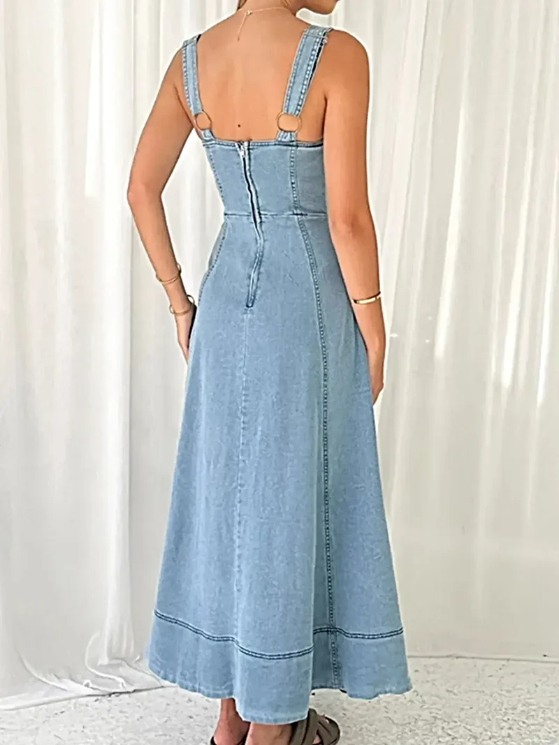 Chique jurk met sweetheart-halslijn, knoopjes en zakken - 100% polyester, niet-elastische stof