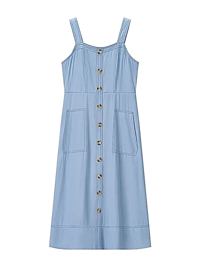 Chique jurk met sweetheart-halslijn, knoopjes en zakken - 100% polyester, niet-elastische stof