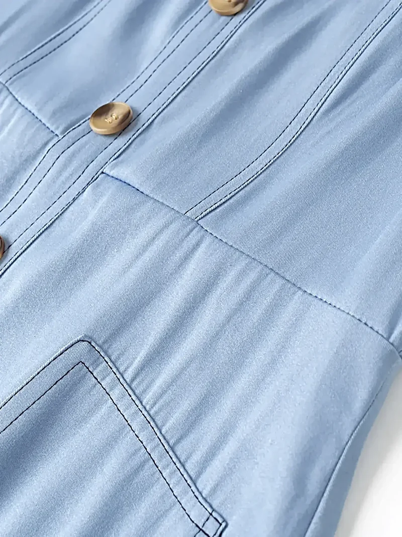 Chique jurk met sweetheart-halslijn, knoopjes en zakken - 100% polyester, niet-elastische stof
