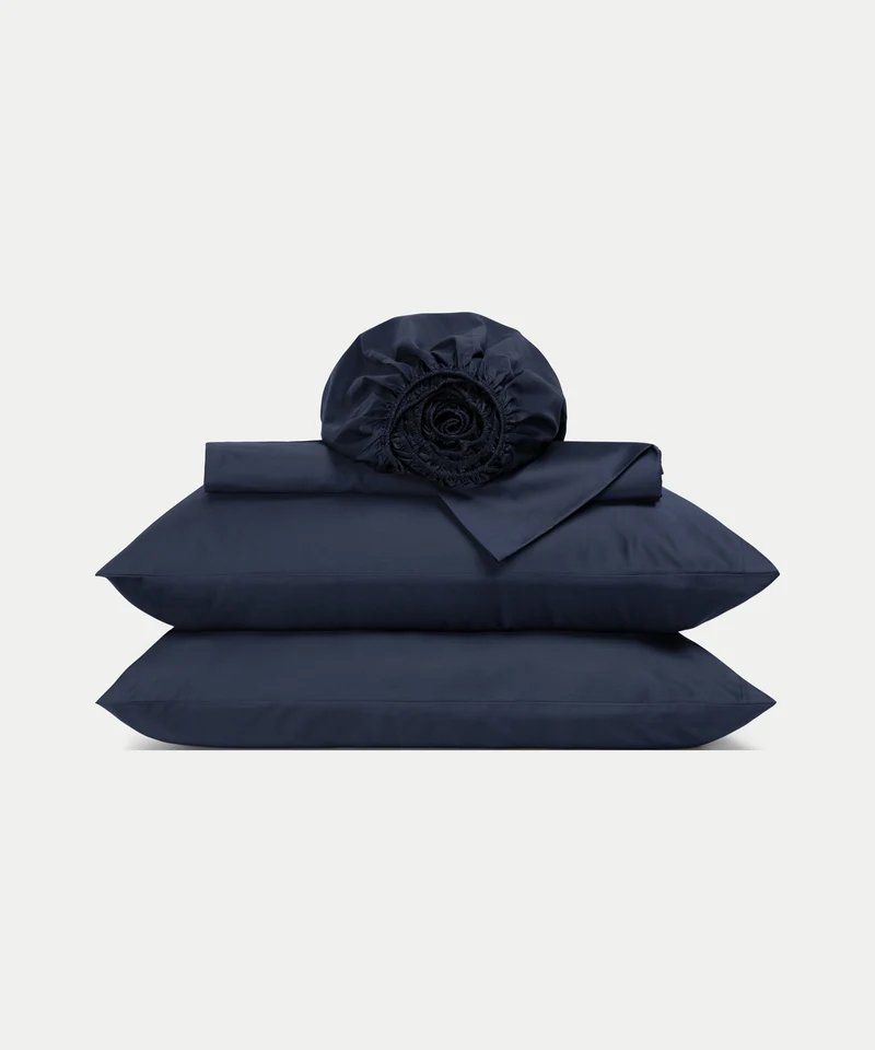 Bettwäsche Set & Spannbettlaken aus Satin | Harbour Blue