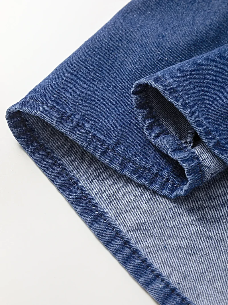 Elegante denimjurk met hoge taille, trekkoord en pofmouwen - minilengte