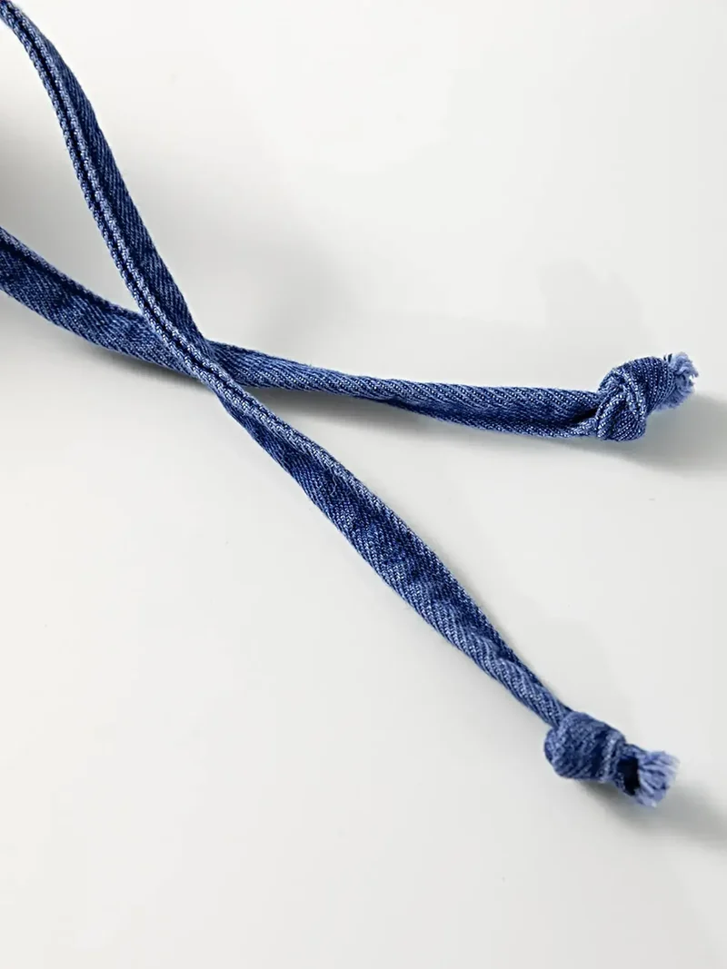 Elegante denimjurk met hoge taille, trekkoord en pofmouwen - minilengte