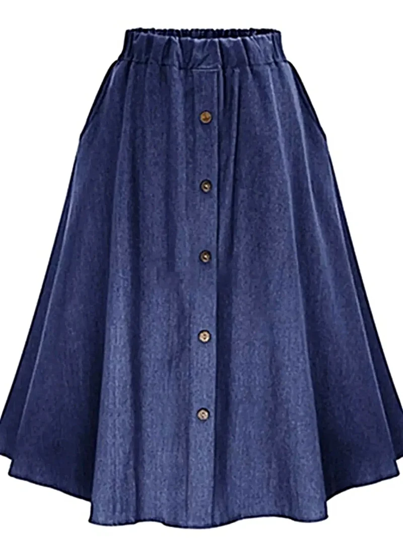 A-lijn rok met knoopsluiting aan de voorkant en zakken, 100% polyester, stijlvol en comfortabel.