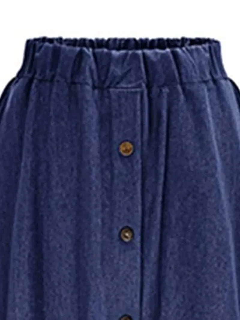 A-lijn rok met knoopsluiting aan de voorkant en zakken, 100% polyester, stijlvol en comfortabel.
