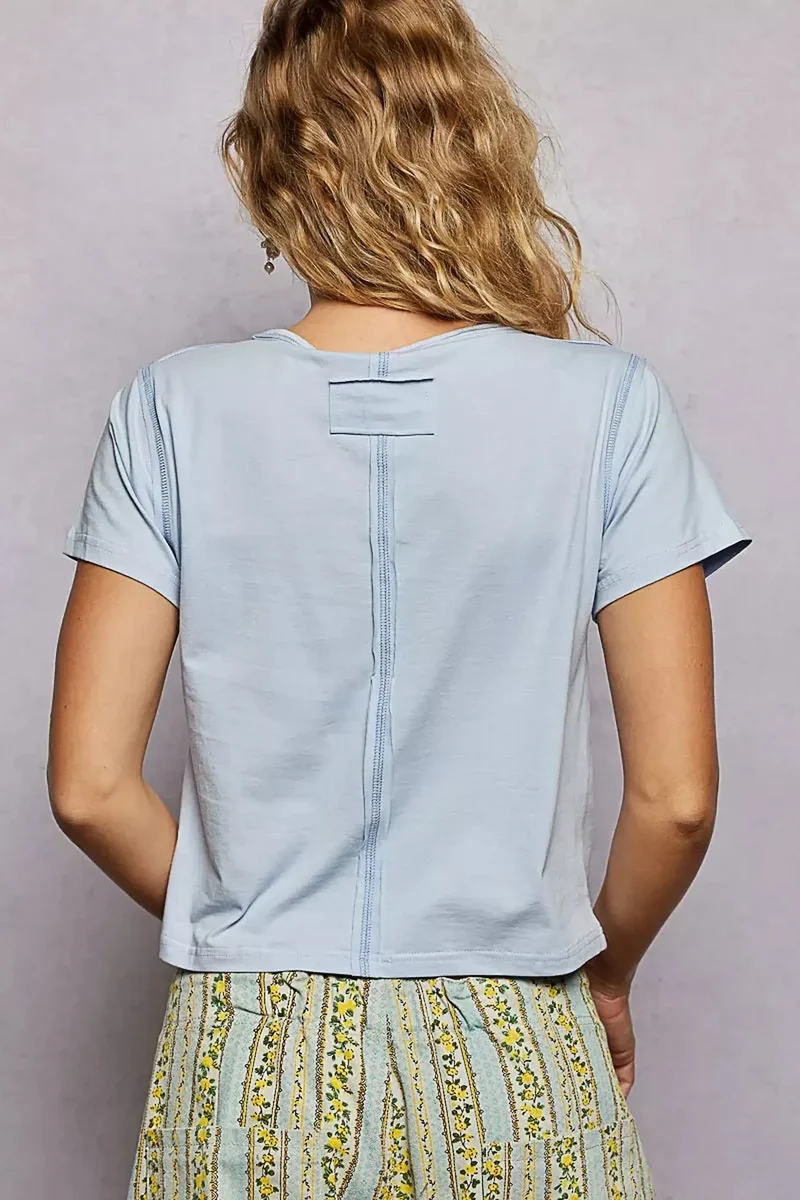 Luxe T-shirt met ronde hals en contrasterende stiksels - Zachte katoenmix, korte mouwen, veelzijdige stijl