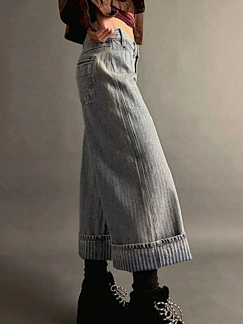 Luxe cropped jeans met wijde pijpen en zakken, 85% katoenmix, machinewasbaar.
