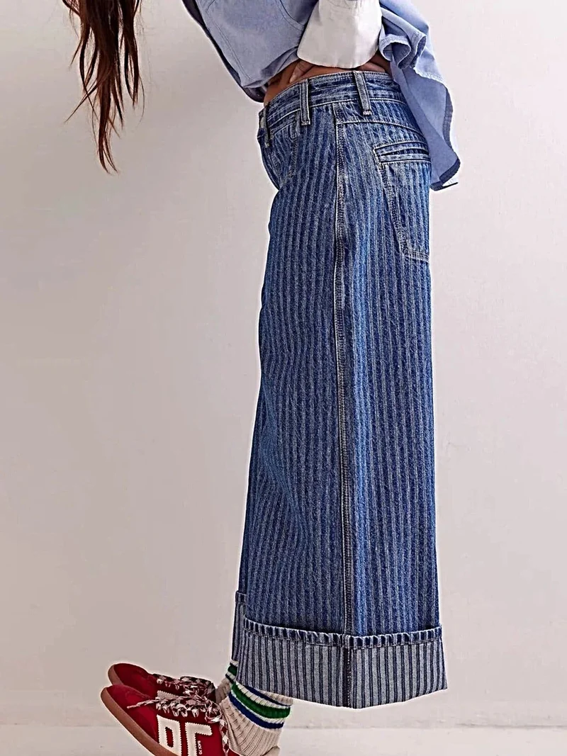 Luxe cropped jeans met wijde pijpen en zakken, 85% katoenmix, machinewasbaar.
