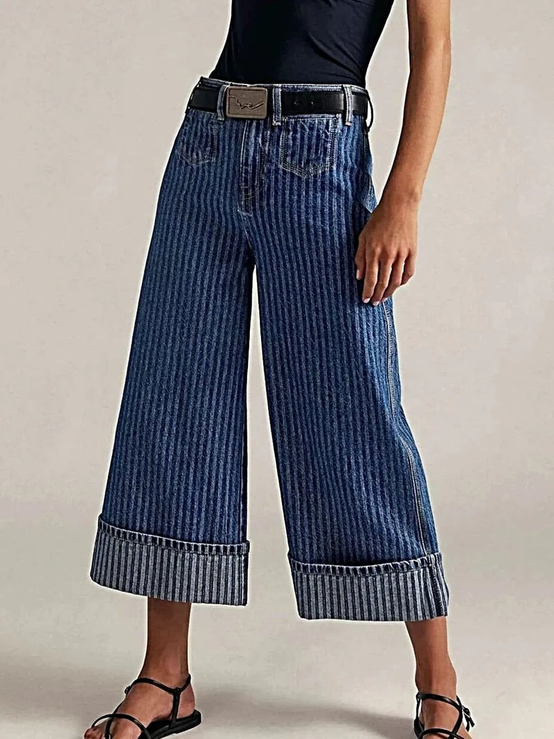 Luxe cropped jeans met wijde pijpen en zakken, 85% katoenmix, machinewasbaar.