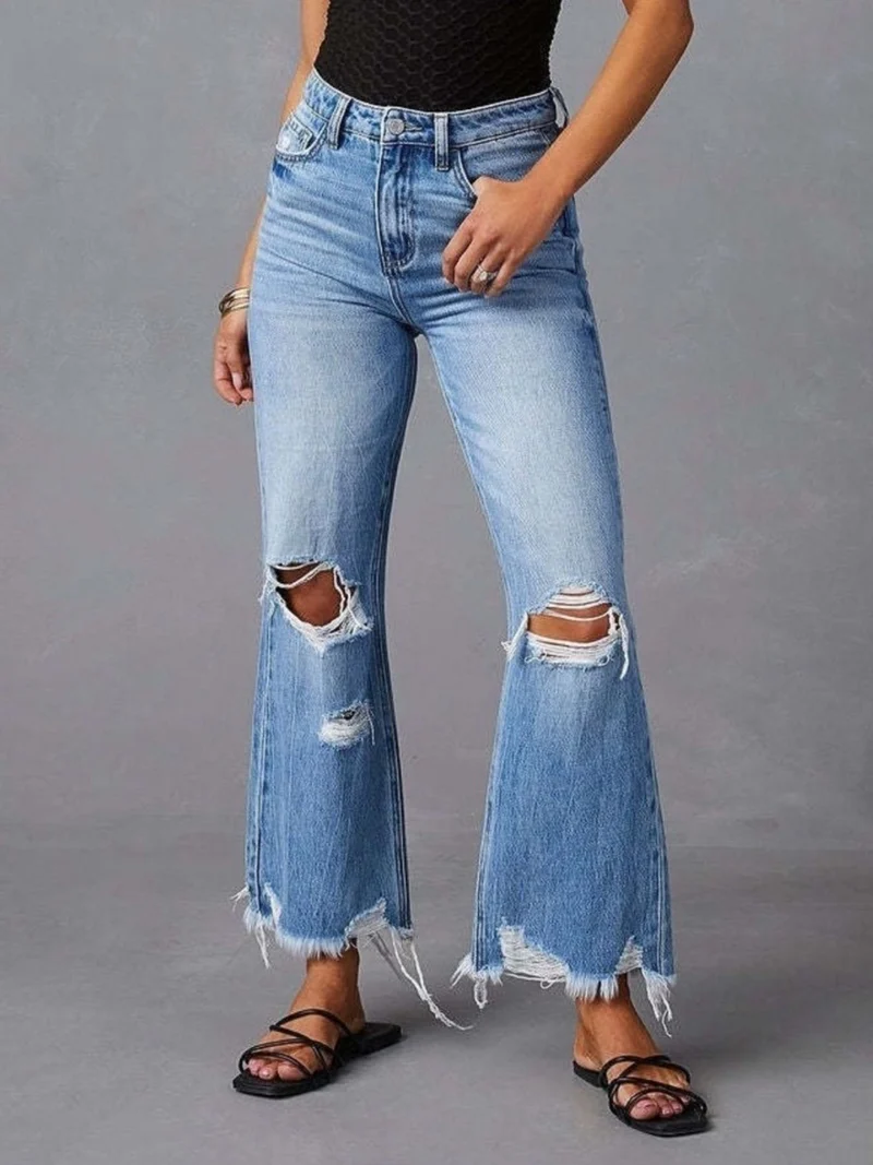 Gescheurde flared jeans met rafelige zoom
