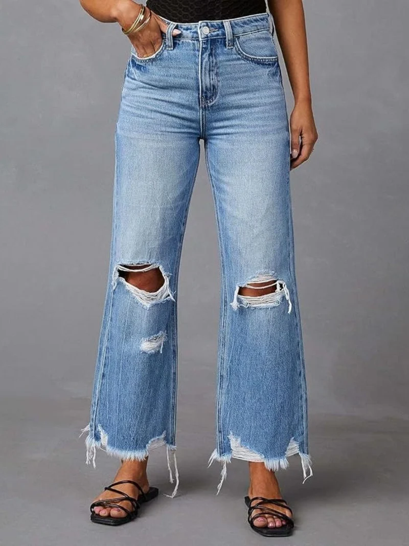 Gescheurde flared jeans met rafelige zoom