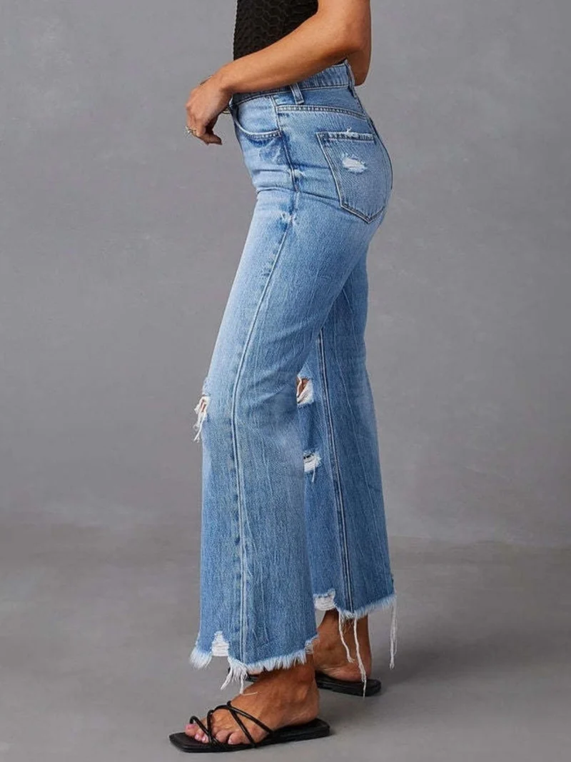 Gescheurde flared jeans met rafelige zoom