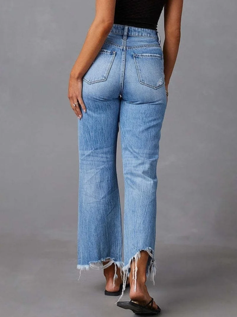 Gescheurde flared jeans met rafelige zoom