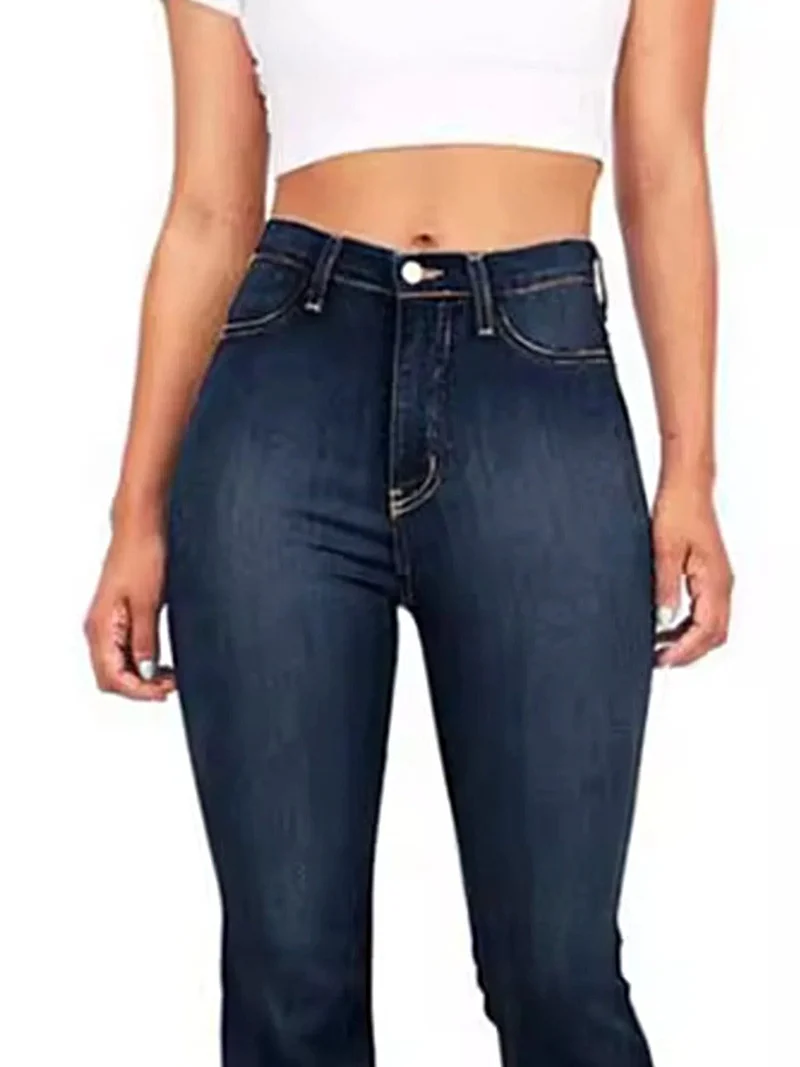 Luxe plus-size jeans met hoge taille en bootcut model, inclusief zakken - Licht elastische katoenmix