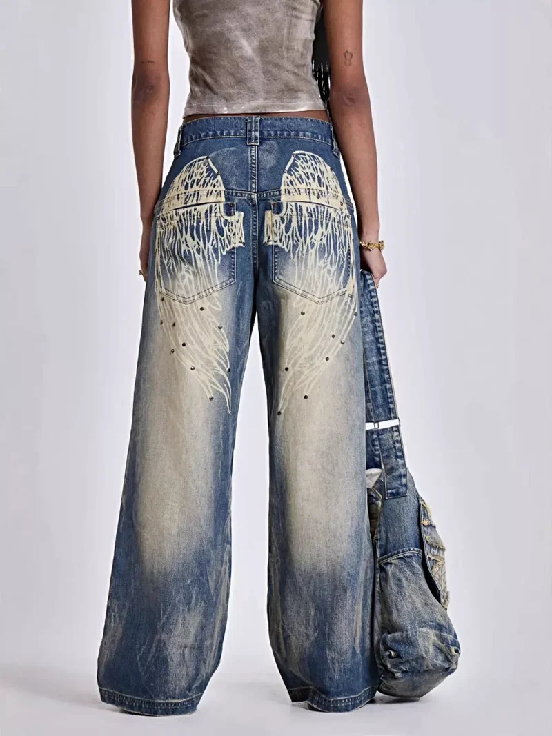 Vintage jeans met wijde pijpen, studs en zakken - 85% comfortabel katoen