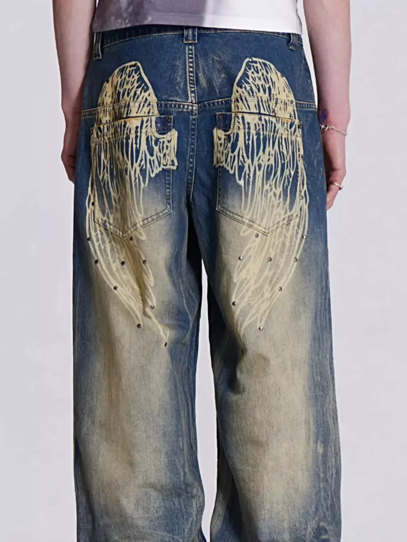 Vintage jeans met wijde pijpen, studs en zakken - 85% comfortabel katoen