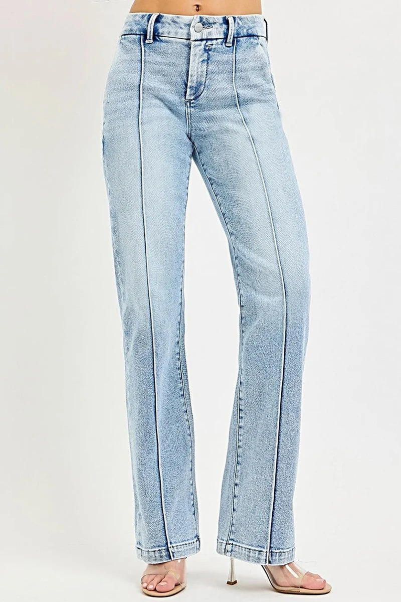 Jeans met buikcorrectie - Rechte pasvorm met hoge taille en plooien voor een flatterend silhouet