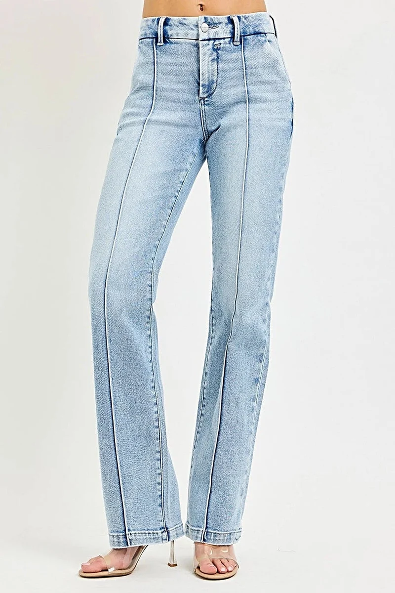 Jeans met buikcorrectie - Rechte pasvorm met hoge taille en plooien voor een flatterend silhouet