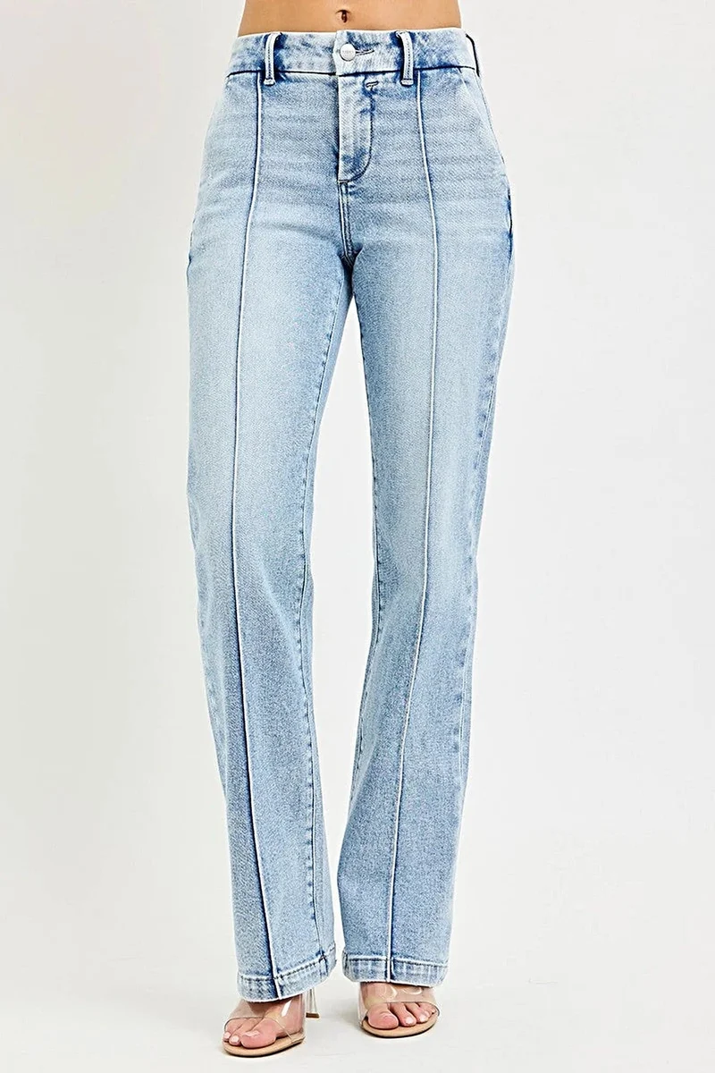 Jeans met buikcorrectie - Rechte pasvorm met hoge taille en plooien voor een flatterend silhouet