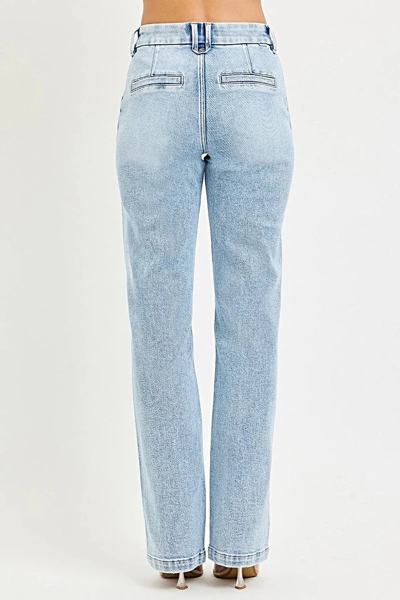 Jeans met buikcorrectie - Rechte pasvorm met hoge taille en plooien voor een flatterend silhouet