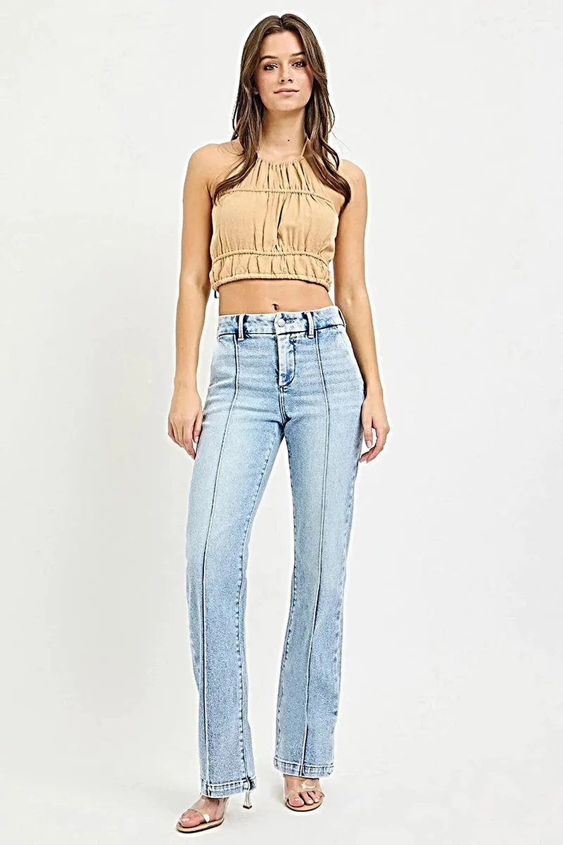 Jeans met buikcorrectie - Rechte pasvorm met hoge taille en plooien voor een flatterend silhouet