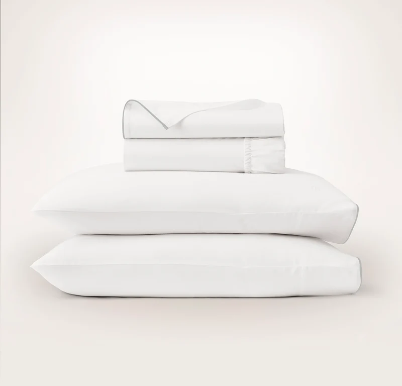 Signature Embellished Sheet Set - White/Shore Piped Edge