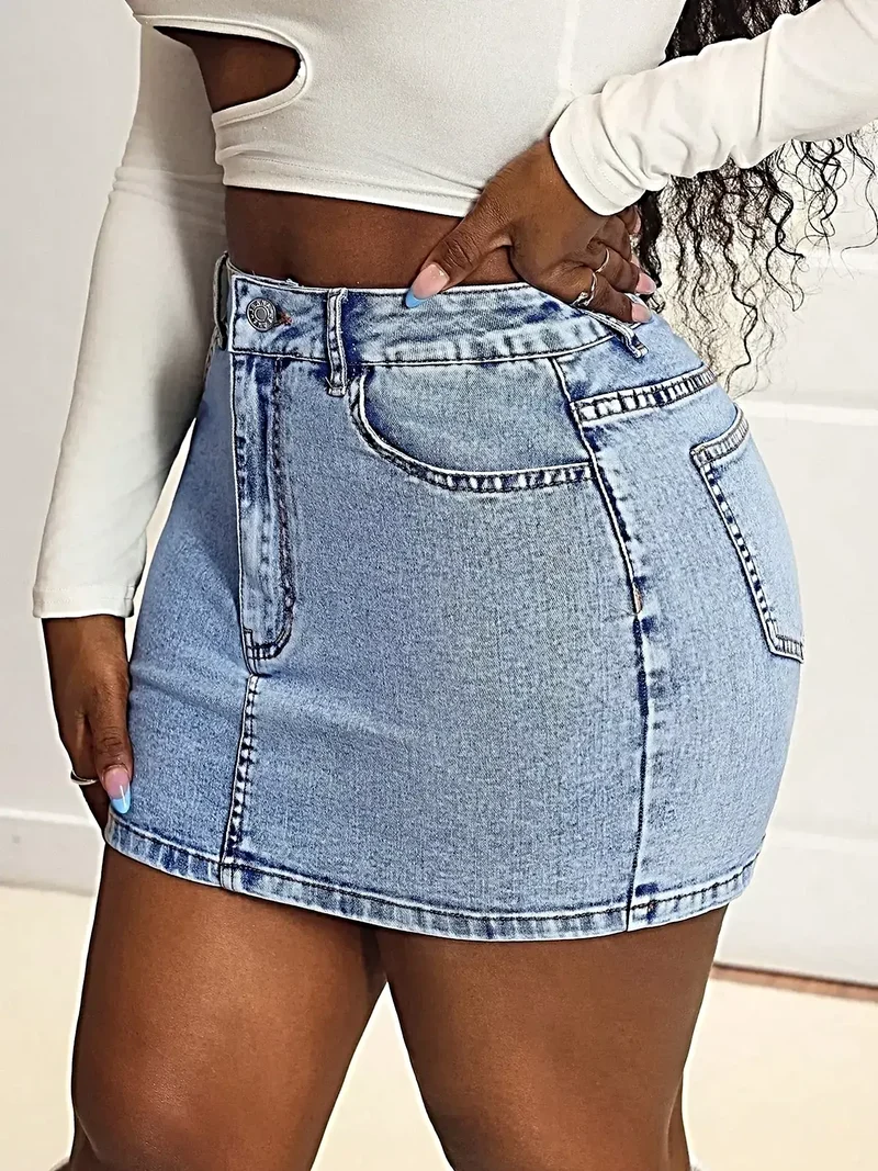 Elegante denim rok met hoge taille en zakken - licht elastisch, veelzijdig en een echte blikvanger.