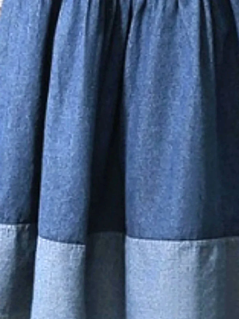 Elegante gelaagde denim rok - midi-lengte, 100% polyester, machinewasbaar