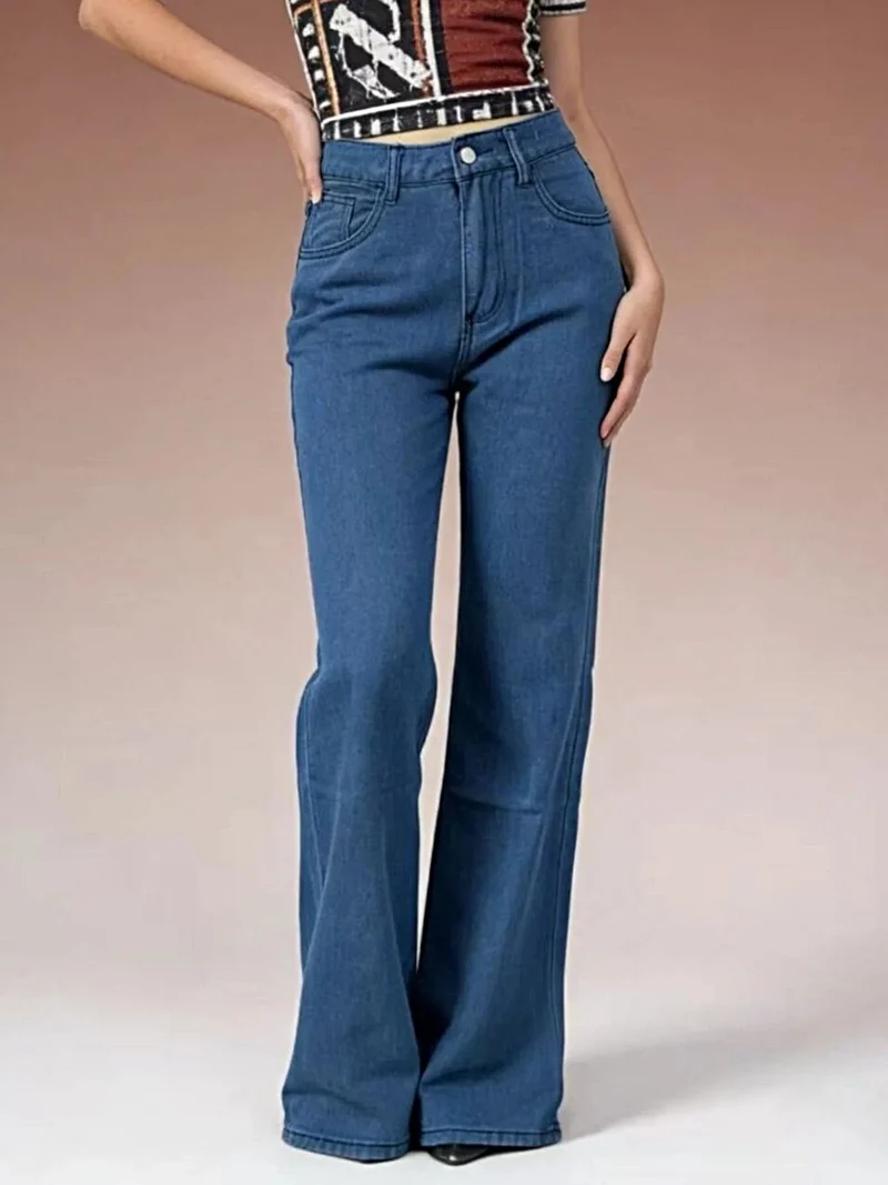 Jeans met vlinderrug voor dames - Stijlvol model met wijde pijpen, zakken, 85% katoen.