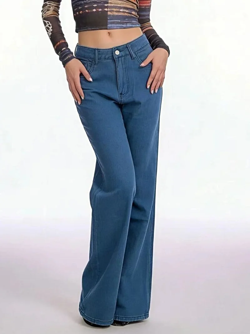 Jeans met vlinderrug voor dames - Stijlvol model met wijde pijpen, zakken, 85% katoen.