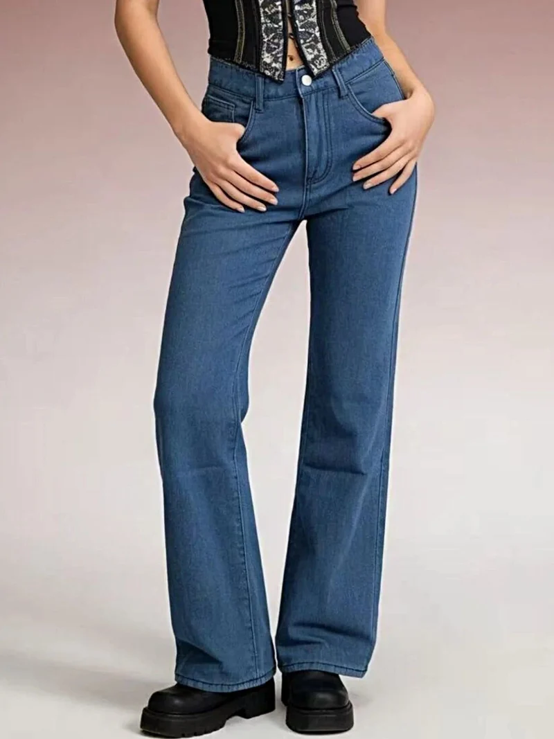 Jeans met vlinderrug voor dames - Stijlvol model met wijde pijpen, zakken, 85% katoen.