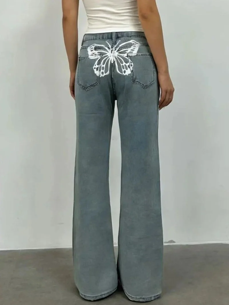 Jeans met vlinderrug voor dames - Stijlvol model met wijde pijpen, zakken, 85% katoen.