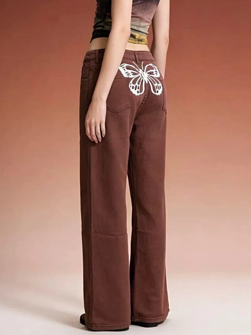 Jeans met vlinderrug voor dames - Stijlvol model met wijde pijpen, zakken, 85% katoen.