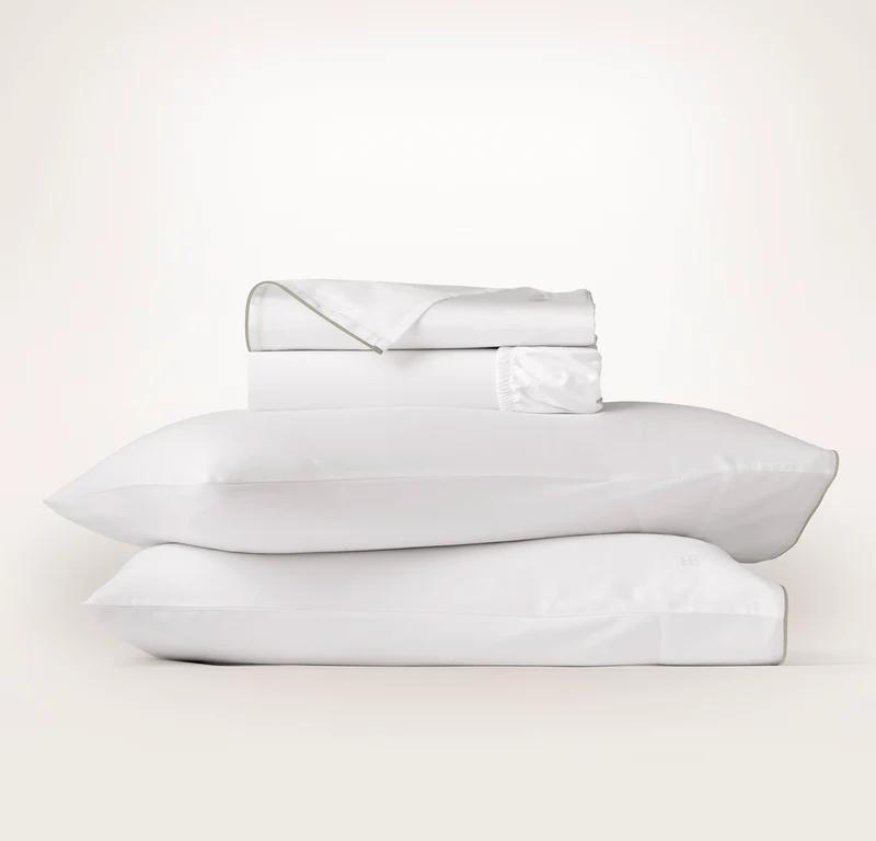 Signature Embellished Sheet Set - White/Pewter Piped Edge