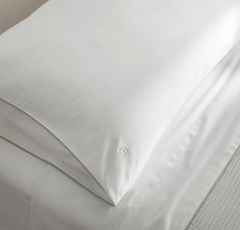 Signature Embellished Sheet Set - White/Pewter Piped Edge