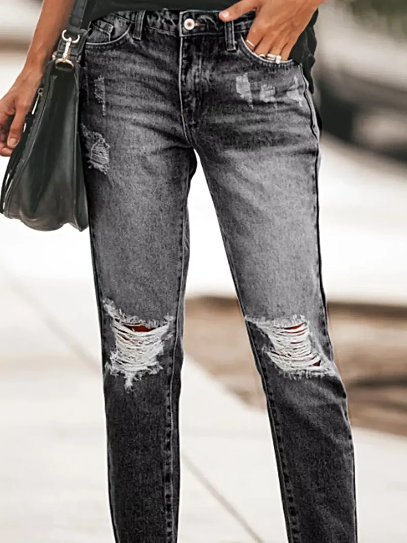 Geef je stijl een boost met deze jeans met verwassen look en rafelige zoom - 85% katoenmix