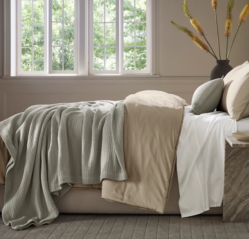 Modern Crochet Bed Blanket - Pewter