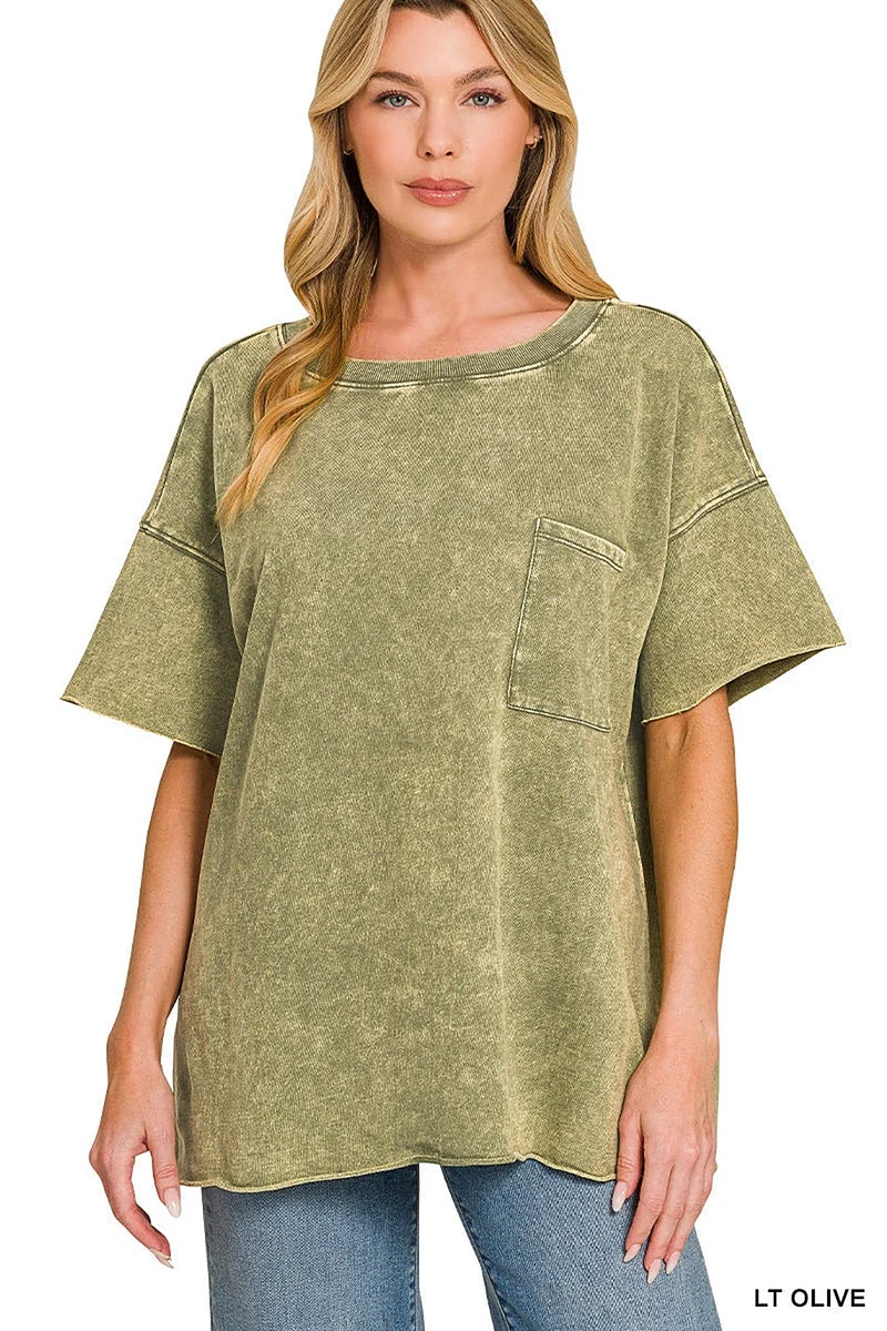 Oversized T-shirt met borstzak in vintage wassing - Zacht katoen, verlaagde schouders, casual comfort