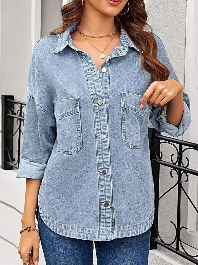 Casual oversized spijkerjas met zakken - Losse pasvorm, geïmporteerd, 95% rayon, 5% polyester
