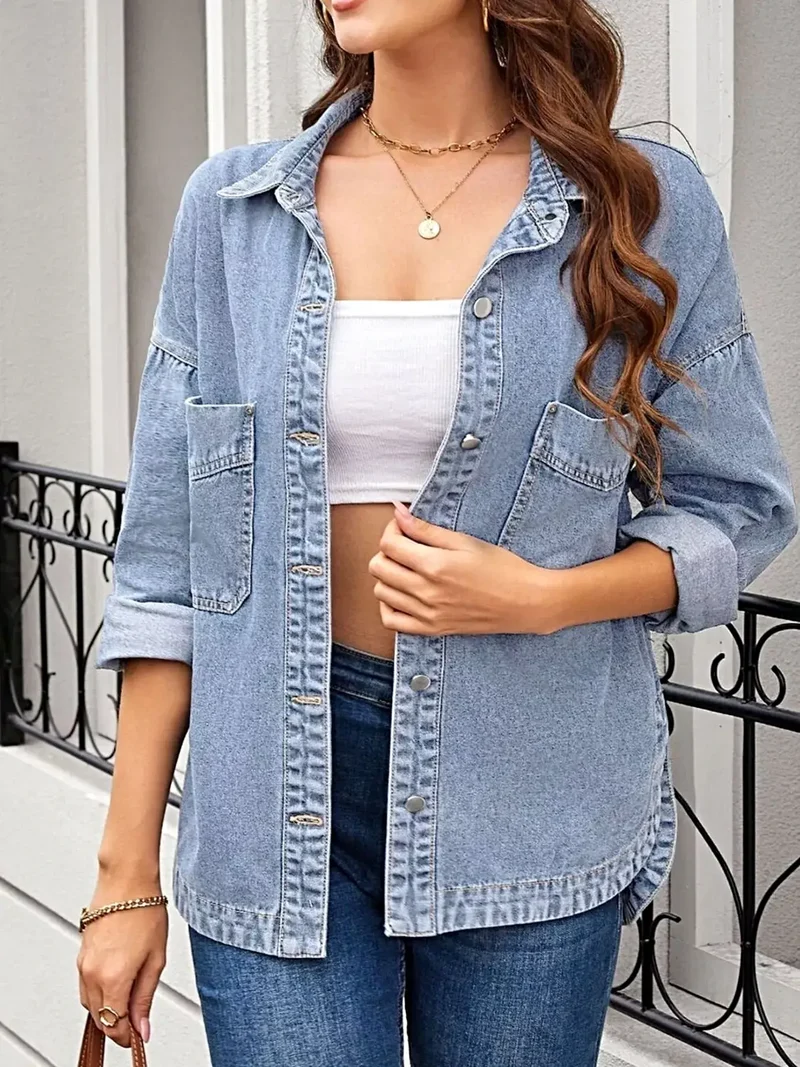 Casual oversized spijkerjas met zakken - Losse pasvorm, geïmporteerd, 95% rayon, 5% polyester