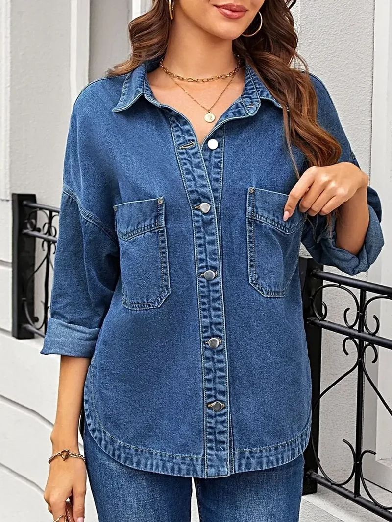 Casual oversized spijkerjas met zakken - Losse pasvorm, geïmporteerd, 95% rayon, 5% polyester